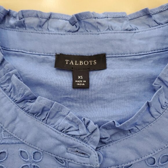 Talbots Eyelet Button Front Boho Cotton Women's Top Blue Iris Size X-Small - Picture 5 of 10